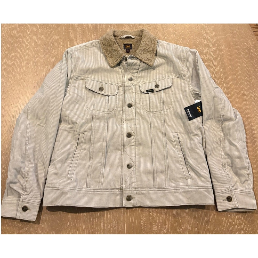 NWT Lee Men's Regular Fit Sherpa Lined Corduroy Trucker Rider Jacket Tan Large